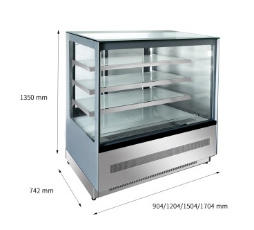 Mostrador De Pasteles Inox - Vitrina Refrigerada Cristales Frontales Rectos- Ventilada 2°/+8°C 1500X750X1400MM