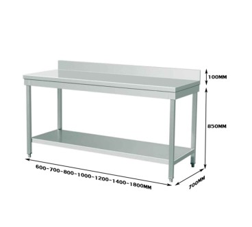 Mesa Trabajo Inox Doble Capa (120/140/180x70x95cm) Borde Integrado