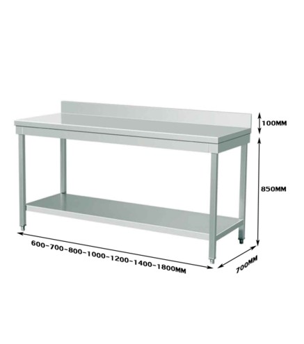 Mesa Trabajo Inox Doble Capa (120/140/180x70x95cm) Borde Integrado