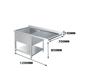 Fregadero Inox 1 Seno 1200x700x950 MM (Izquierda/Derecha)