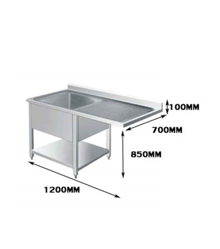 Fregadero Inox 1 Seno 1200x700x950 MM (Izquierda/Derecha)