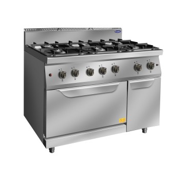 Fogón De Gas  Natural Con 6 Quemadores Con Horno 100°C-300°C 50KW Serie 700 - 1200X700X1085Mm - 3X3 5KW + 3X7KW