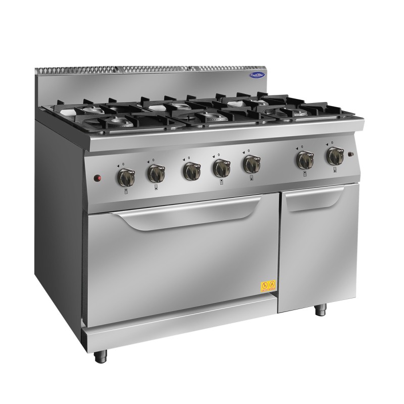 Fogón De Gas  Natural Con 6 Quemadores Con Horno 100°C-300°C 50KW Serie 700 - 1200X700X1085Mm - 3X3 5KW + 3X7KW