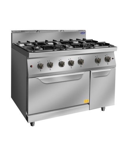 Fogón De Gas  Natural Con 6 Quemadores Con Horno 100°C-300°C 50KW Serie 700 - 1200X700X1085Mm - 3X3 5KW + 3X7KW