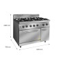 Fogón De Gas  Natural Con 6 Quemadores Con Horno 100°C-300°C 50KW Serie 700 - 1200X700X1085Mm - 3X3 5KW + 3X7KW