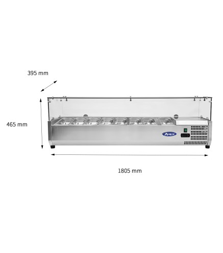 Vitrina Fría Superior 8xGN1/3 1805X335X460MM 56 Litros