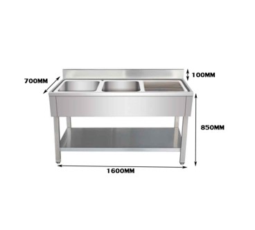 Fregadero Industrial Doble Seno Inox 160x70cm con Escurridor (Izquierda/Derecha)