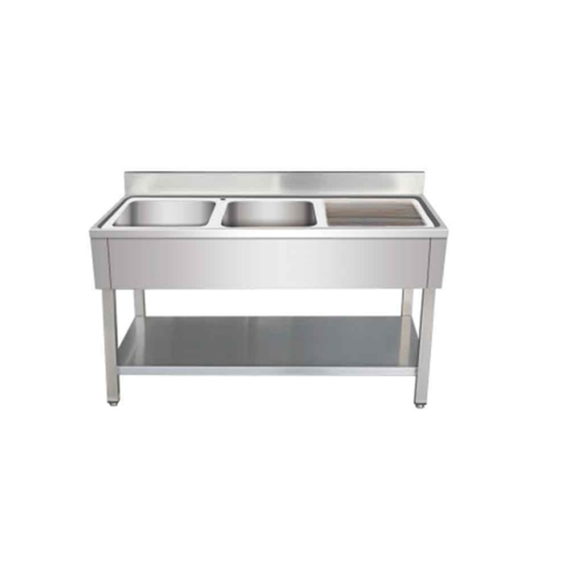 Fregadero Industrial Doble Seno Inox 160x70cm con Escurridor (Izquierda/Derecha) Fregadero Industrial Doble Seno Inox 160x70cm con Escurridor (Izquierda/Derecha)
