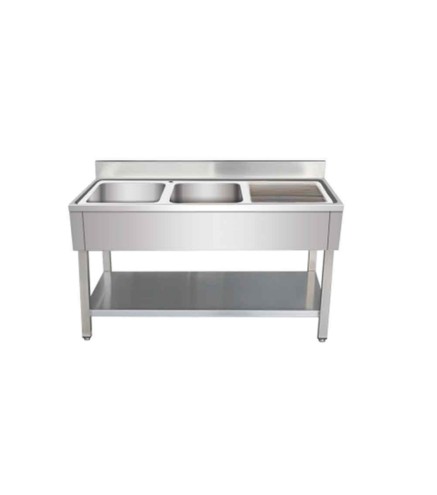 Fregadero Industrial Doble Seno Inox 160x70cm con Escurridor (Izquierda/Derecha)