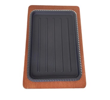 Plato Barbacoa Cuadrado de Hierro  25x17cm con Base Madera
