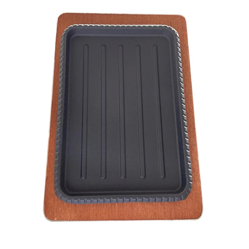 Plato Barbacoa Cuadrado de Hierro 25x17cm con Base Madera Plato Barbacoa Cuadrado de Hierro 25x17cm con Base Madera