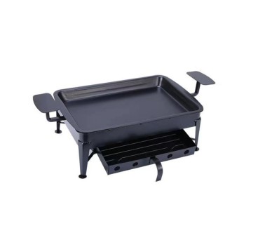Plato Parrilla Hierro 30x40cm | con Cajón | Negro y Bronce | Pescado y Mariscos