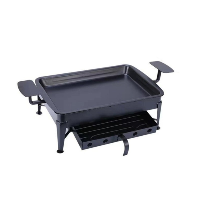 Plato Parrilla Hierro 30x40cm | con Cajón | Negro y Bronce | Pescado y Mariscos