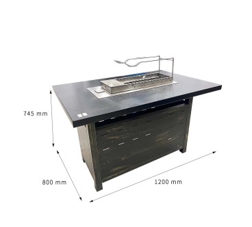Mesa BBQ Madera Negra 1.2m/1.6m - Parrilla Reversible