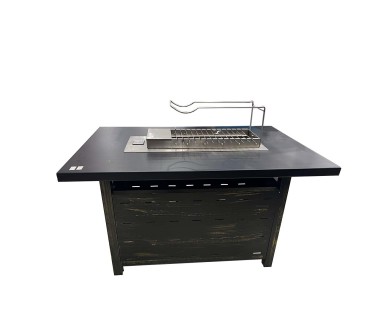 Mesa BBQ Madera Negra 1.2m/1.6m - Parrilla Reversible 10 Platos + 250 Pinchos