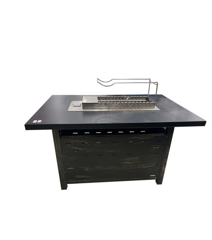 Mesa BBQ Madera Negra 1.2m/1.6m - Parrilla Reversible 10 Platos + 250 Pinchos