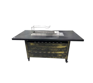 Mesa BBQ Madera Negra 1.2m/1.6m - Parrilla Reversible
