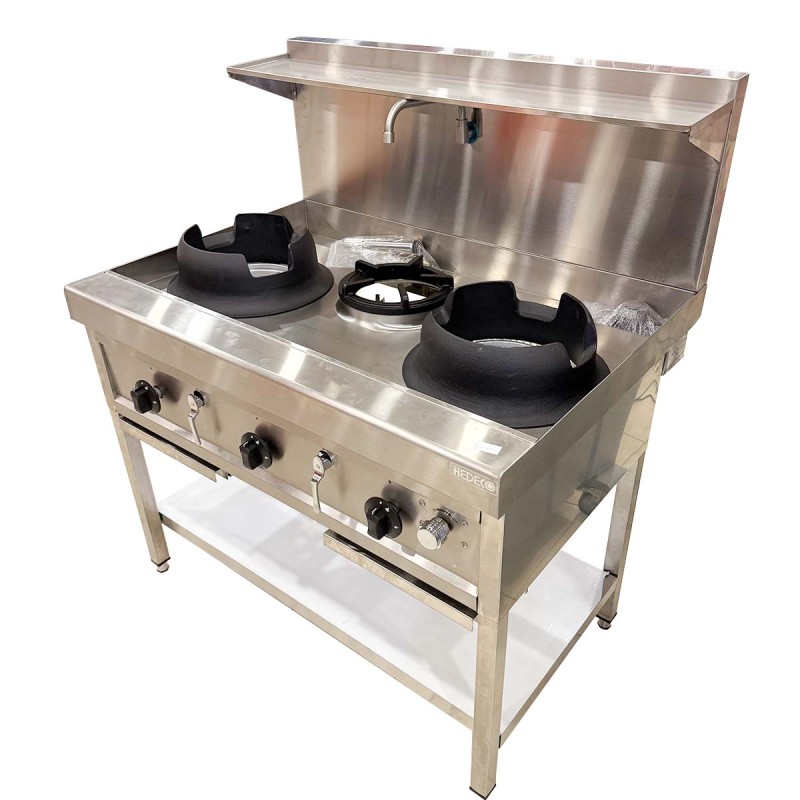 Cocina de Gas Industrial 3/4 Fuegos Grifo Integrado GN & Propano 44/48.5Kw Cocina de Gas Industrial 3/4 Fuegos Grifo Integrado GN & Propano 44/48.5Kw