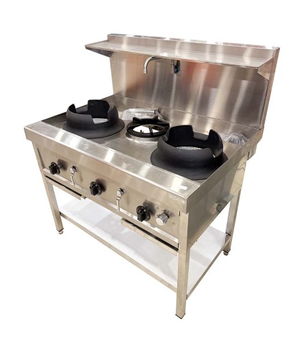 Cocina de Gas Industrial 3/4 Fuegos Grifo Integrado GN & Propano 44/48.5Kw