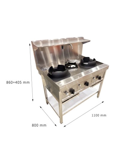 Cocina de Gas Industrial 3/4 Fuegos Grifo Integrado GN & Propano 44/48.5Kw