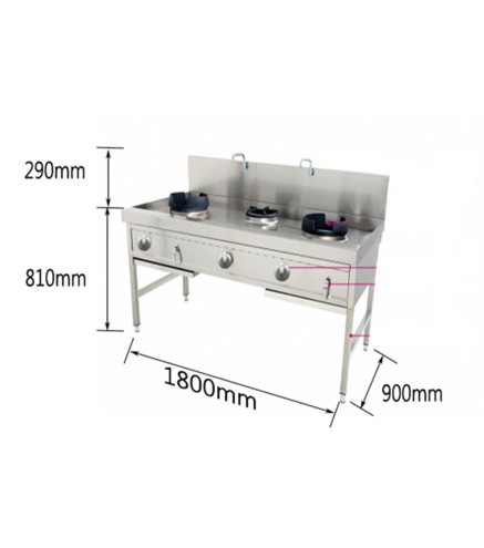 Estufa Gas - 3 Fuegos 2 Rápidos + 1 Lento -  Gas Natural/ GLP Con Grifos - 180x90x81+ 29cm