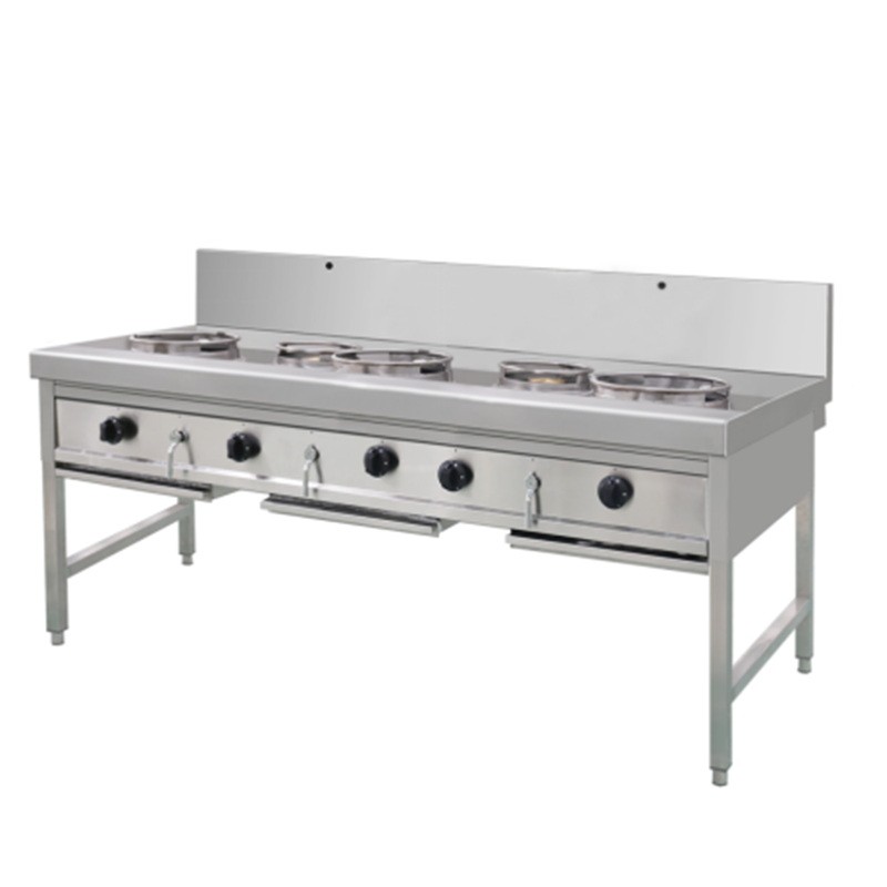 Cocina de Gas Industrial 5 Fuegos con grifo - 3 Rápidos + 2 Lentos - GN Propano 230x90x81+ 290cm