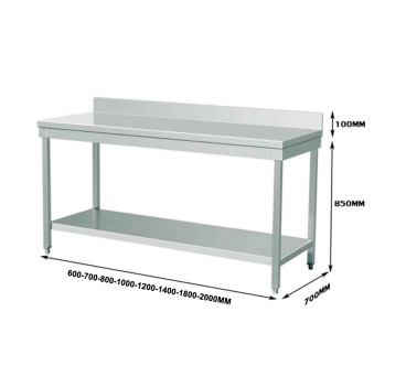 Mesa de Trabajo INOX - Doble Estante - 200x70x85 +10cm
