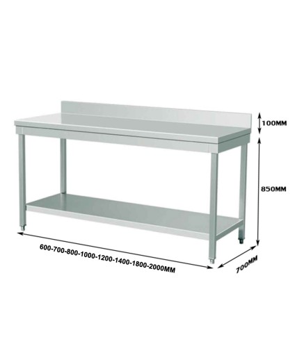 Mesa de Trabajo INOX - Doble Estante - 200x70x85 +10cm