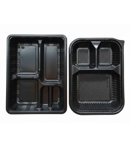 Envases de Plástico Takeaway - Negro - 3 y 5 Compartimentos