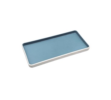 Plato rectangular blanco por fuera y azul por dentro melamina 8/9.8"