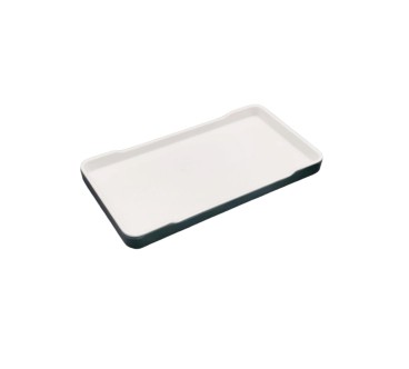 Plato rectangular con muesca exterior verde oscuro e interior blanco melamina 8/9.8"