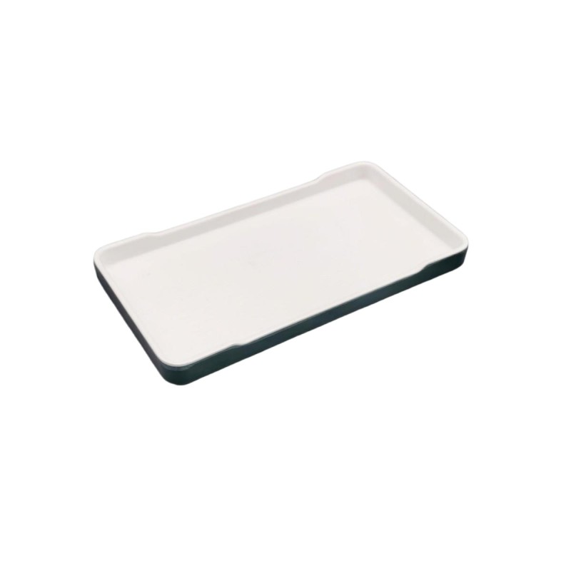 Plato rectangular con muesca exterior verde oscuro e interior blanco melamina 8/9.8"
