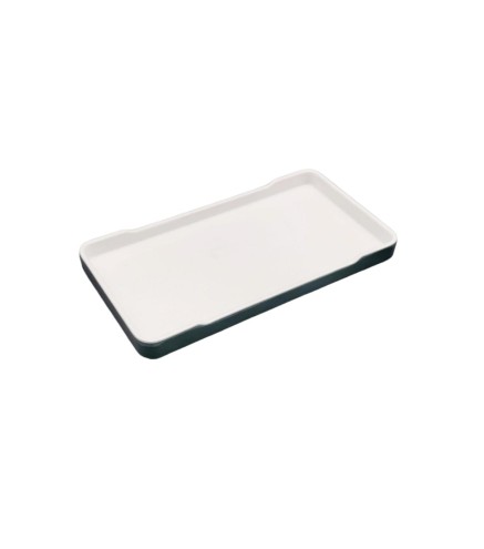 Plato rectangular con muesca exterior verde oscuro e interior blanco melamina 8/9.8"