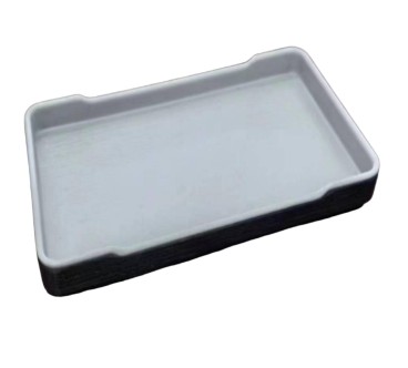 Plato rectangular con muesca exterior negro interior gris claro melamina 8/9.8"