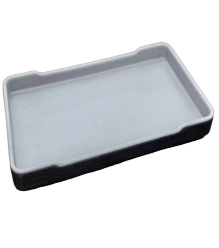 Plato rectangular con muesca exterior negro interior gris claro melamina 8/9.8"