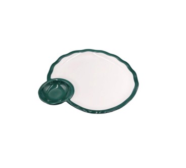 Plato redondo estilo rejilla exterior verde oscuro interior blanco melamina 7.5" 18.5x1.8CM