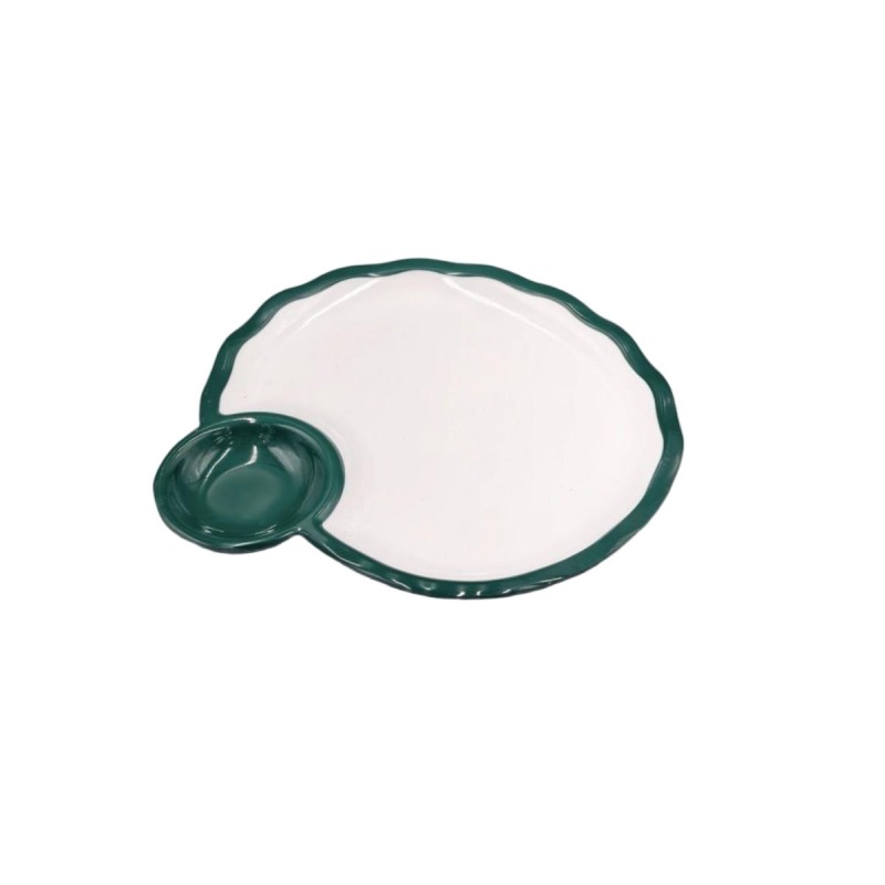 Plato redondo estilo rejilla exterior verde oscuro interior blanco melamina 7.5" 18.5x1.8CM