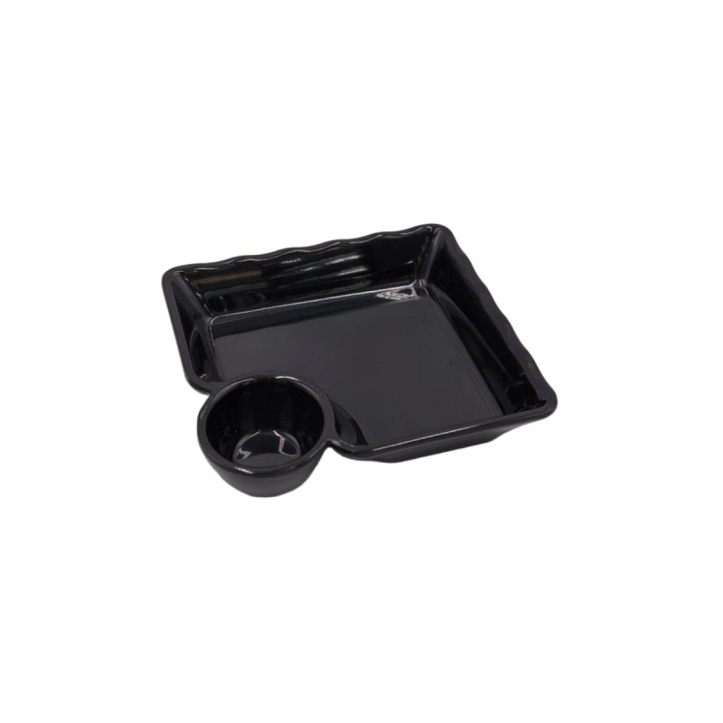 Plato cuadrado con rejilla negro melamina 18.6x17.4x3.8CM