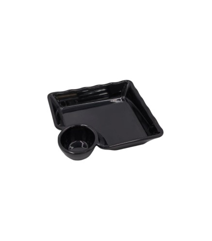 Plato cuadrado con rejilla negro melamina 18.6x17.4x3.8CM