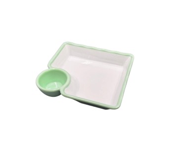 Plato cuadrado con rejillas exterior verde interior blanco melamina 18.6x17.4x3.8CM