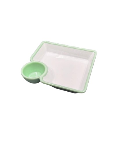 Plato cuadrado con rejillas exterior verde interior blanco melamina 18.6x17.4x3.8CM