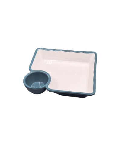 Plato cuadrado cuadriculado exterior azul interior blanco melamina 18.6x17.4x3.8CM