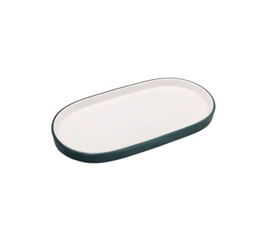 Plato ovalado exterior verde oscuro interior blanco melamina 8/9.4"