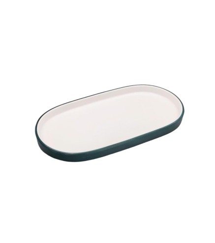 Plato ovalado exterior verde oscuro interior blanco melamina 8/9.4"