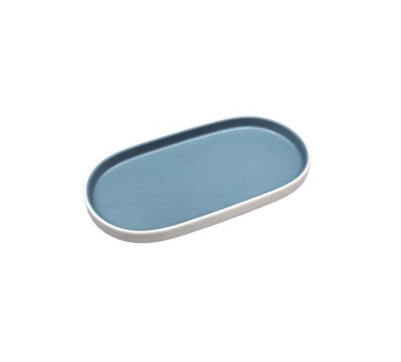 Plato ovalado blanco por fuera azul por dentro melamina 8/9,4"