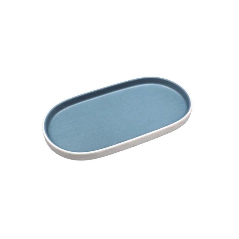 Plato ovalado blanco por fuera azul por dentro melamina 8/9,4"
