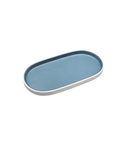 Plato ovalado blanco por fuera azul por dentro melamina 8/9,4"