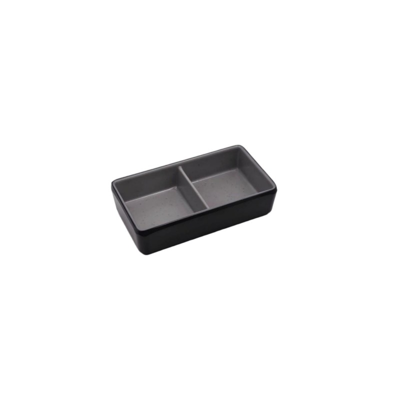 Plato de melamina de dos compartimentos efecto roca bicolor gris-negra 11,5 x 6,5 x 2,7 cm