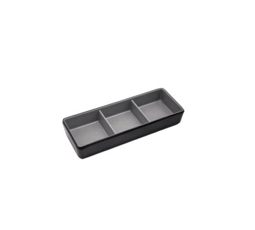 Plato de melamina de tres compartimentos efecto roca bicolor gris-negro 16,8 x 6,5 x 2,7 cm