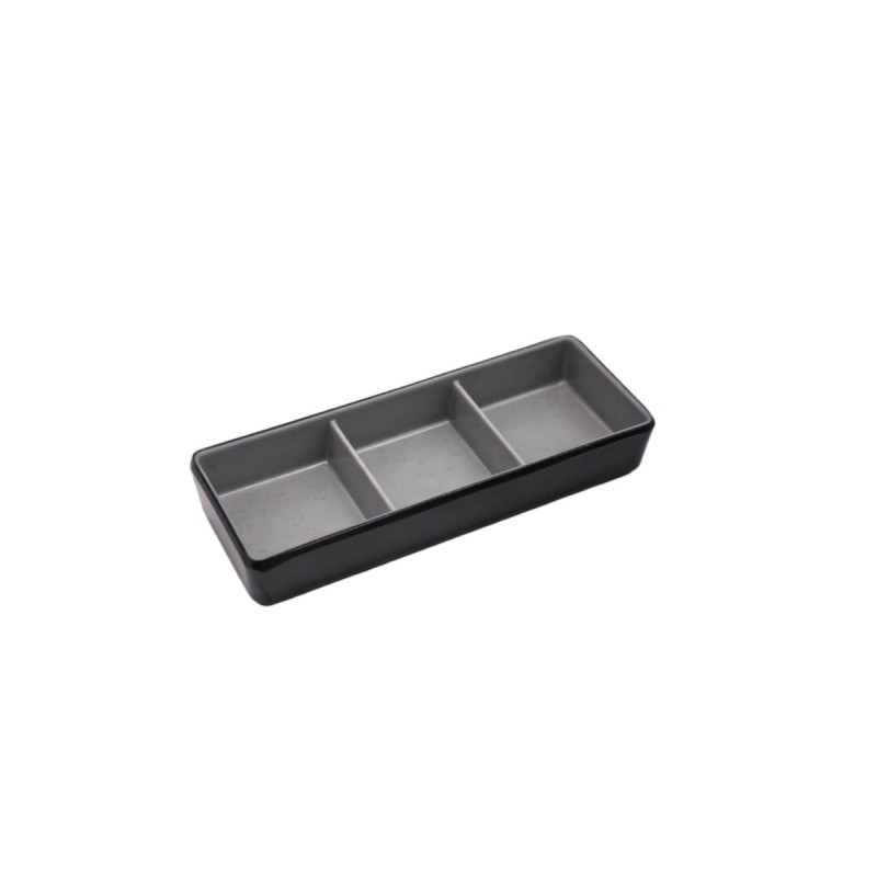 Plato de melamina de tres compartimentos efecto roca bicolor gris-negro 16,8 x 6,5 x 2,7 cm